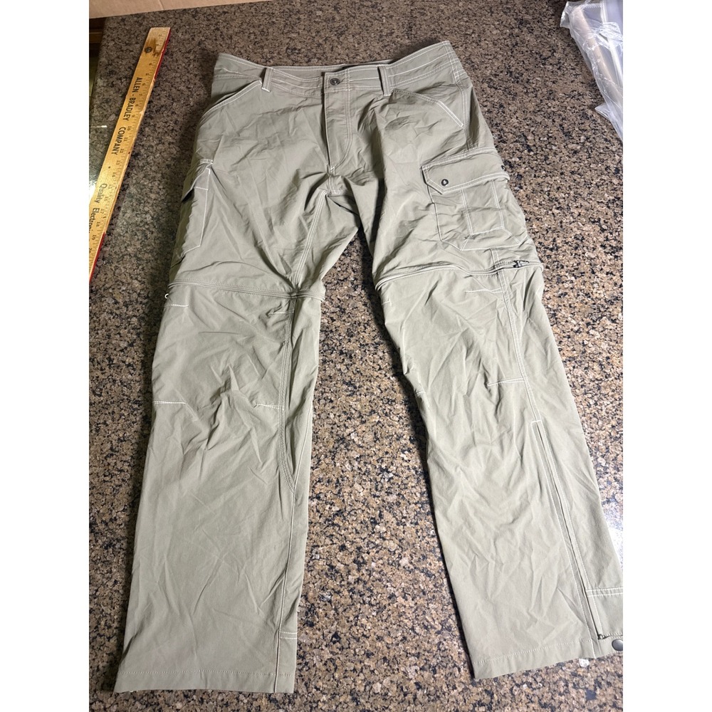 Kuhl Renegade Convertible Cargo Pants Mens 36x32 Khaki Green Hiking Outdoor